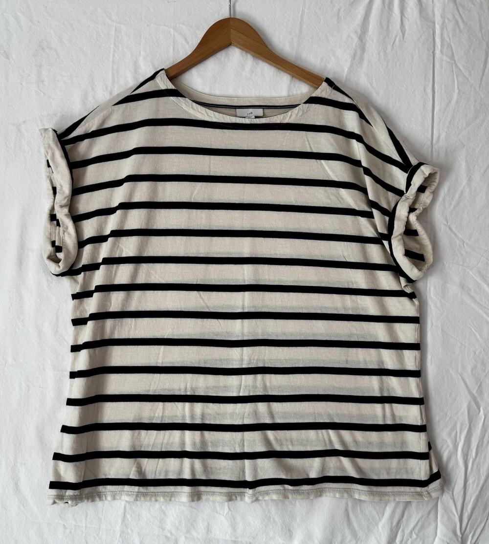 J. Jill Striped Knit Top White/Black Cotton/Tencel Size XL Boxy Nautical Coastal